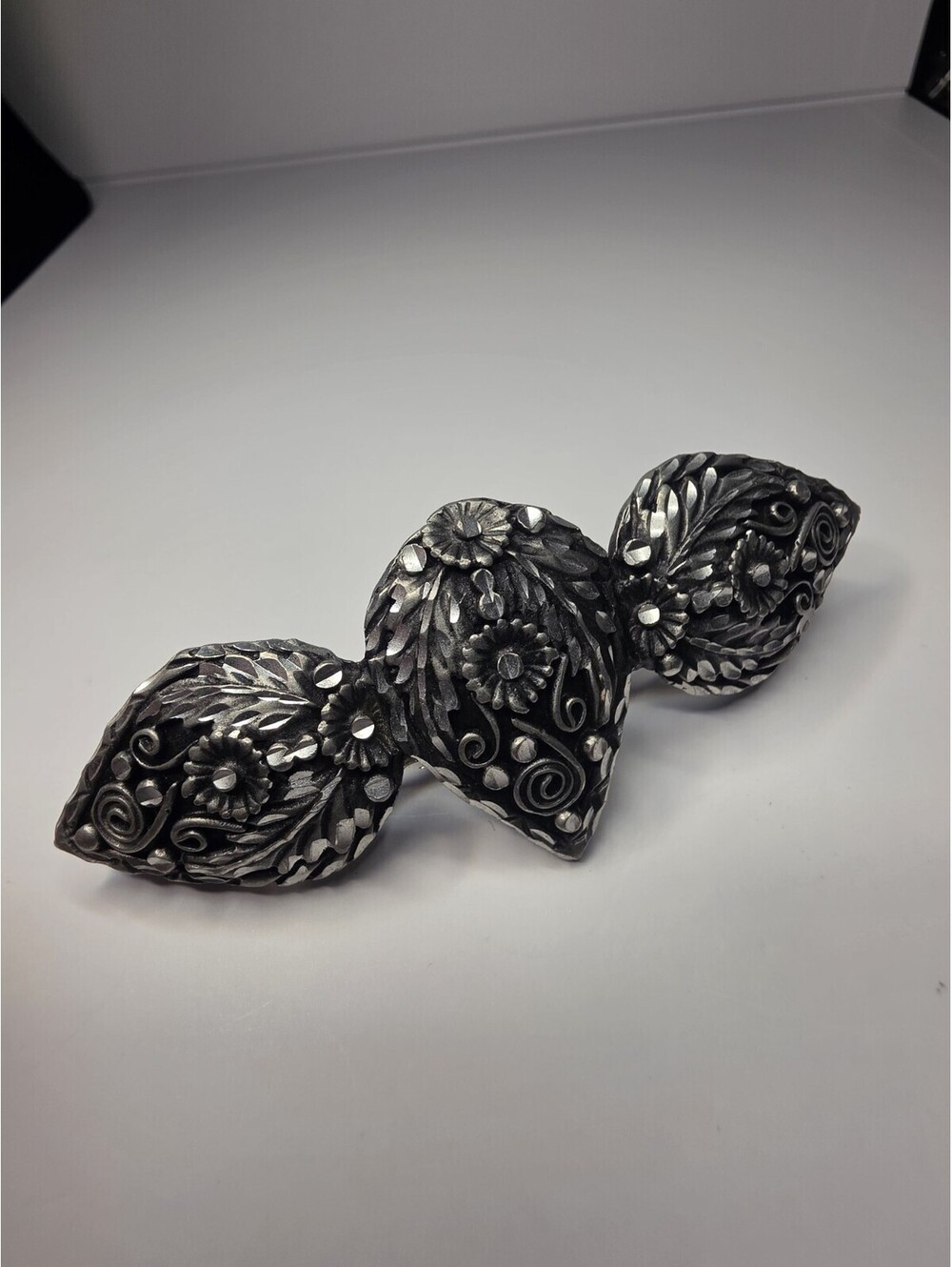 Ornate Vintage Style Silver Toned Barrette hair clip 4"